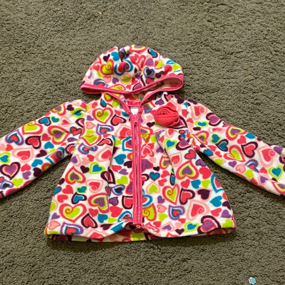 Vintage kids 18-24m penny M, zipper  fleece Colorful Heart Patterned Hoodie